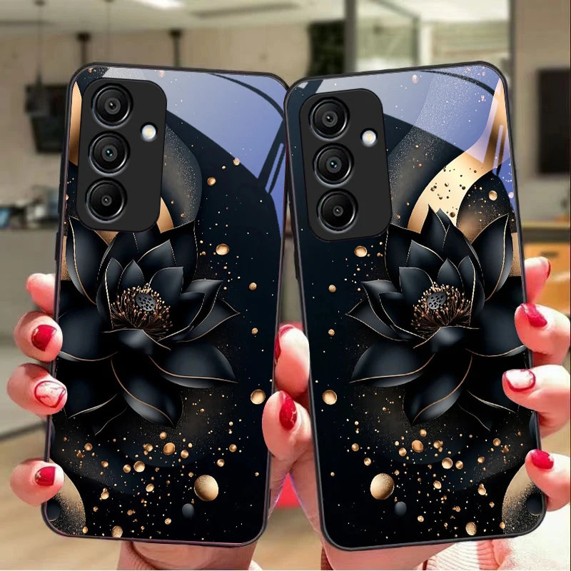 Black Gold Lotus Totem Glass Phone Case