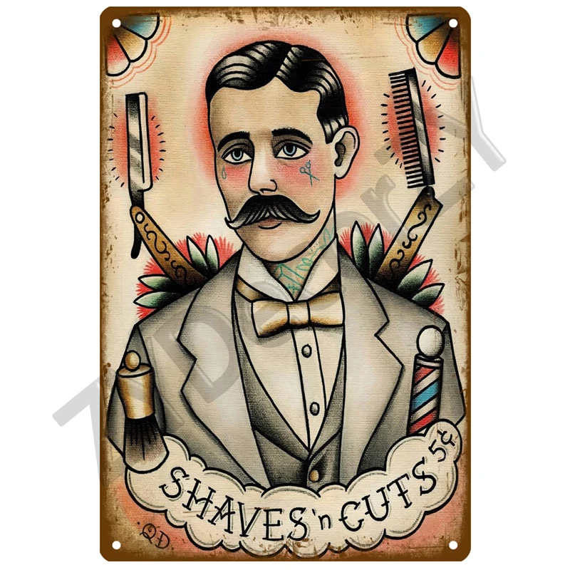 Vintage BARBER SHOP Metallschild Poster Cafe Bar Pub Blechschild Plakette Retro Haarschnitt und Rasur Bart Eisenplatten Druck Home Decor – Detail 12