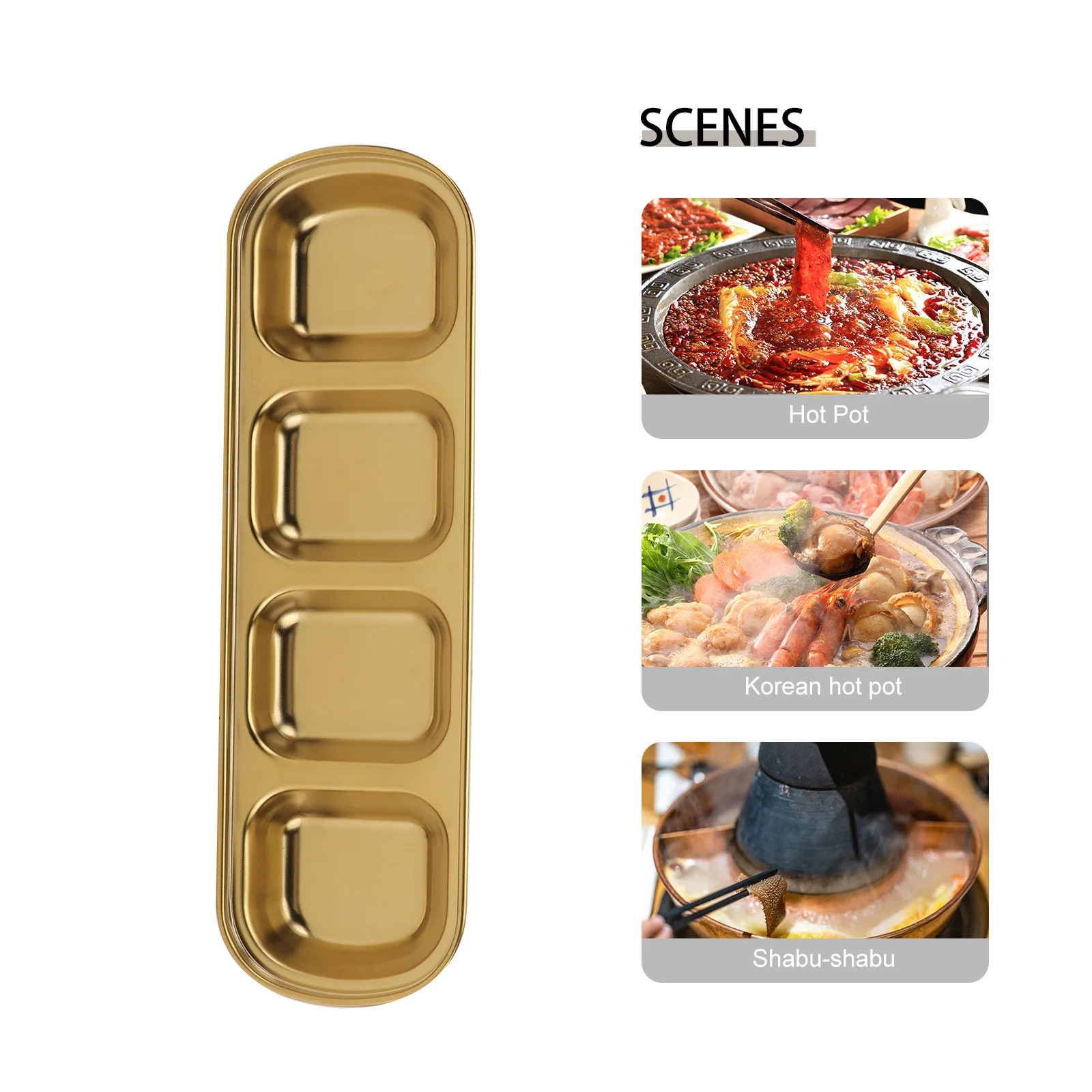 1Pc Four Grids Seasoning Dish Stainless Steel Dipping Sauce Dish Condiment Saucer Serving Plates Kitchen Dining Bar Food Grade