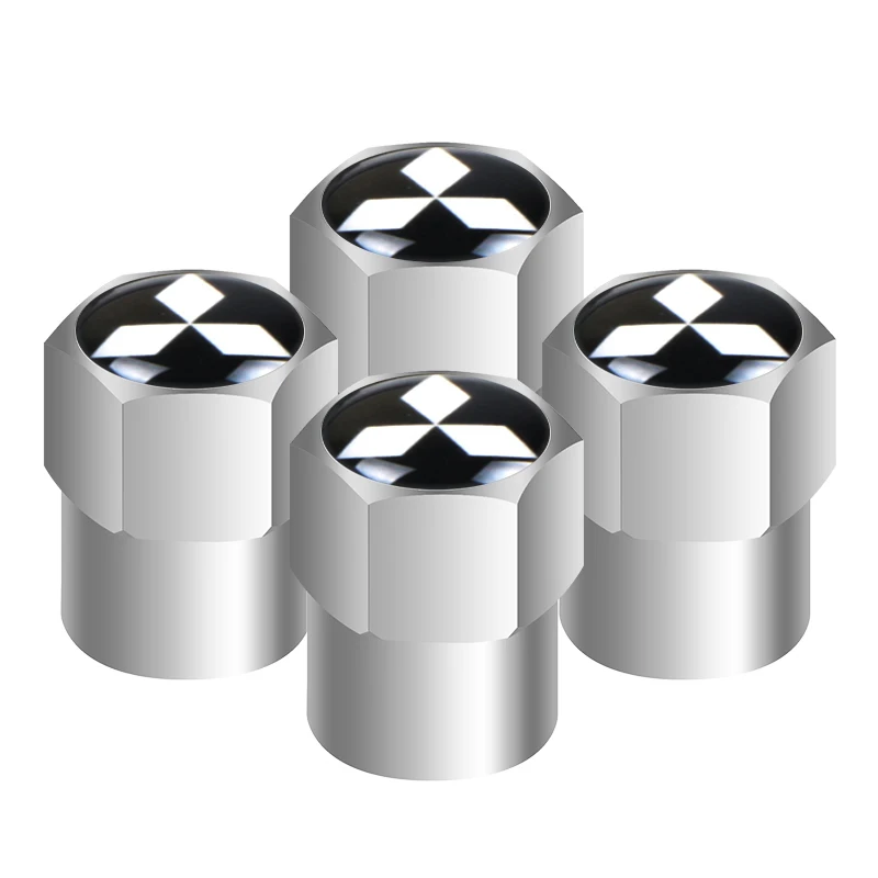 Black Metal Alloy Valve Stem Dust Caps – Fits Mitsubishi Outlander, ASX, Mirage, Eclipse, Shogun, L200, 4-Pack