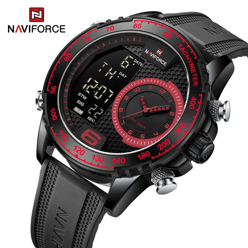 

NAVIFORCE Men Watch Silicone Strap Digital Sport Luxury Chronograph Quartz Wristwatch Dual Time Luminous Waterproof Clock 2023