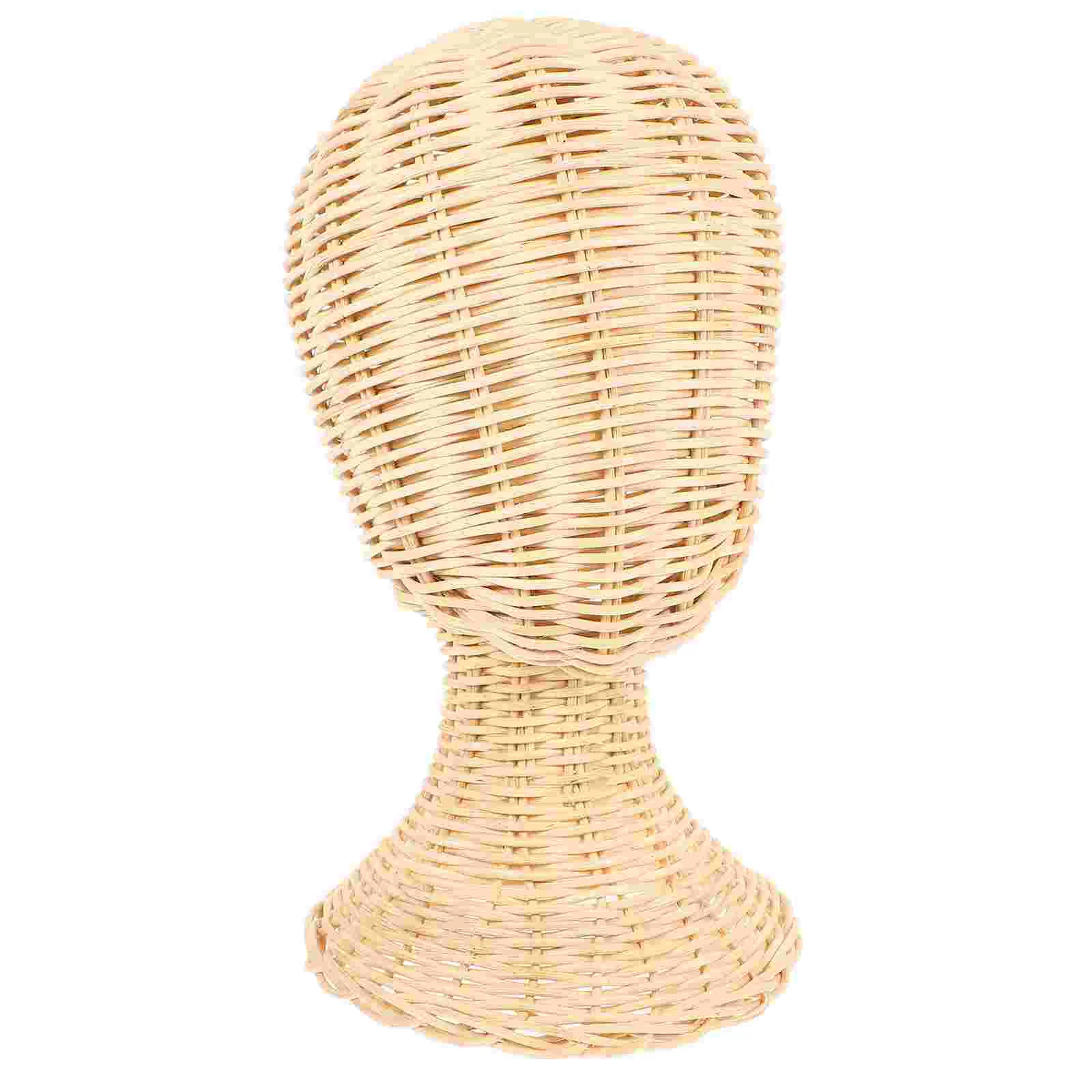 Rattan Hat Display Stand Mannequin Model Head Container Beige Cap Holder Stands Carrier for Travel Baby 3