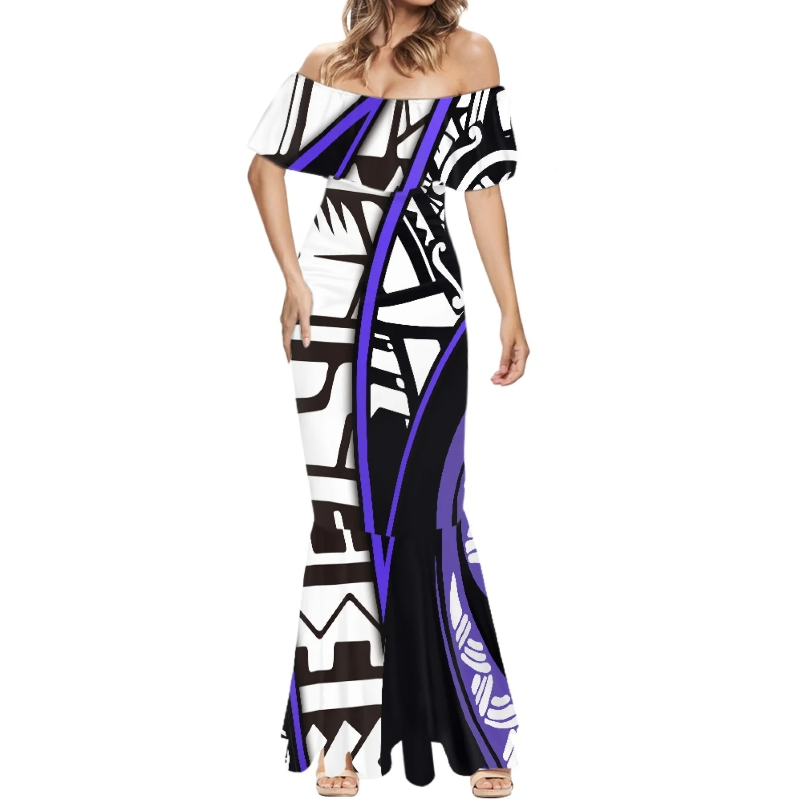 

Sexy Polynesian Tribal Dress,Hawaiian Totem, Tattoo, Hawaii Prints, Lotus Sleeve, Casual Beach Vacation, Street Clubwear, Luxury