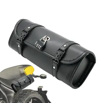 Borsa Porta Attrezzi per Moto, Borsa a Barile per Moto, Borsa da Manubrio con Serratura, Impermeabile in Pelle PU, Borsa Laterale Retrò per Moto