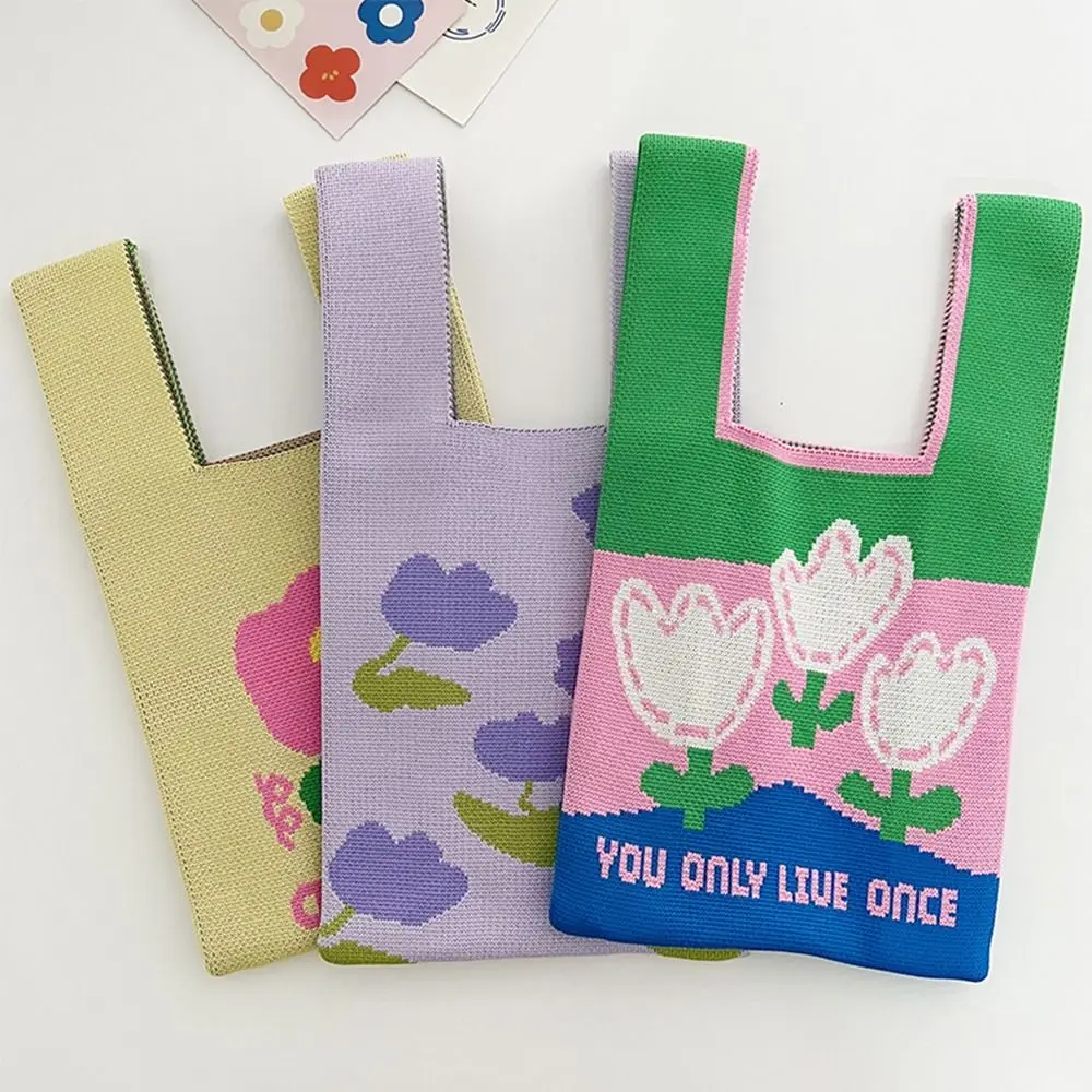

Large Capacity Cartoon Flower Ethnic Style Storage Bag Flower Knitting Handbag Shoulder Bag Women Handbag Wrist Bag