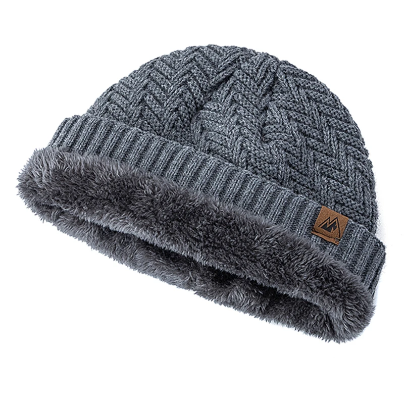 Hot Sale Unisex Peak Labal Winter Hats Fashion Knitted Hats For Men Women Beanie Cap Outdoor Plush Fur Lined Warm Sports Hat