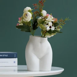 Vase à fleurs en céramique, Vase d'art corporel créatif moderne blanc Vase en céramique pour femme, décoration de maison 