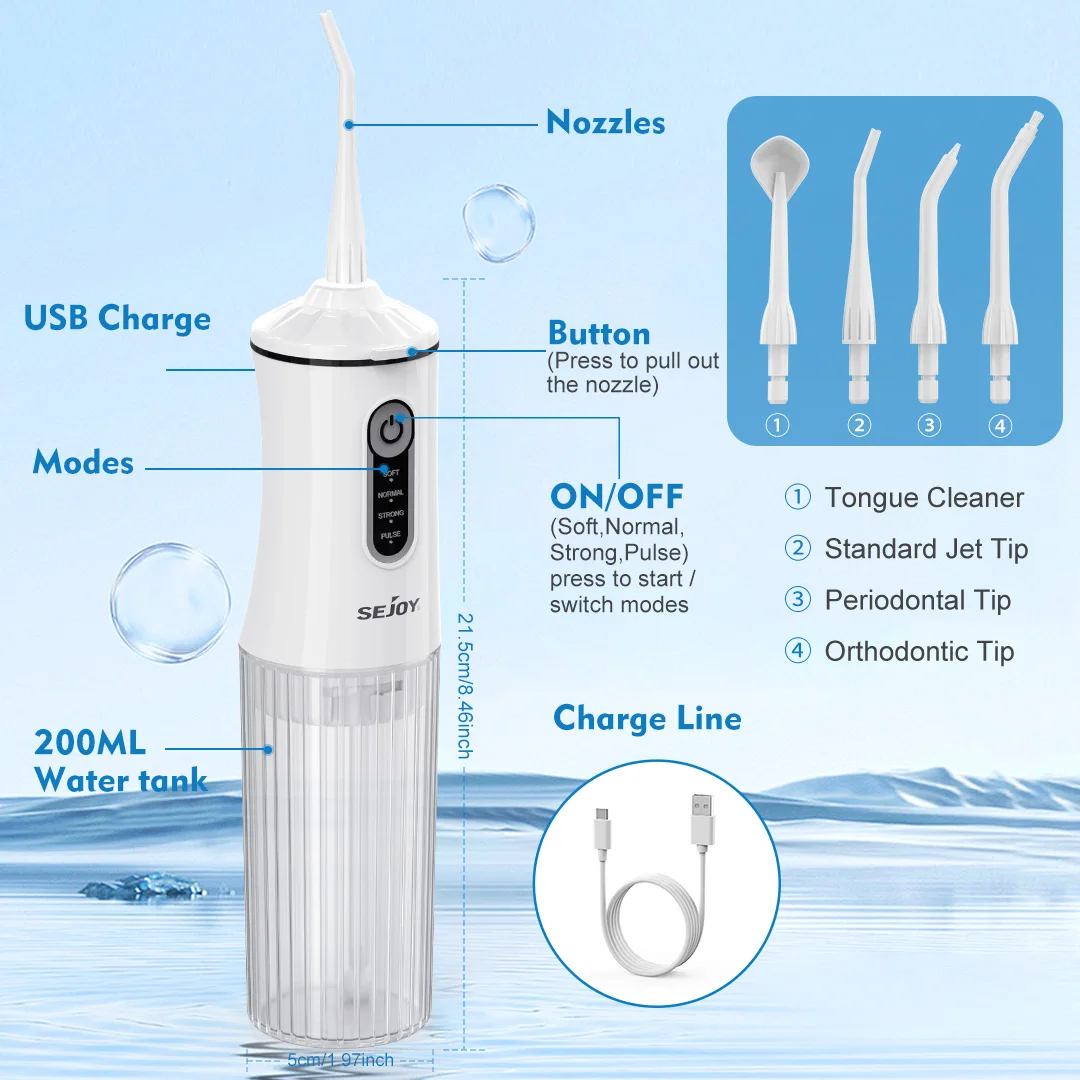 Sejoy H13 Water Dental Flosser Portable 4 Modes Rechargeable Oral Irrigator Waterproof IPX6 for Home : 3 - 5 Days Free Delivery Only UK