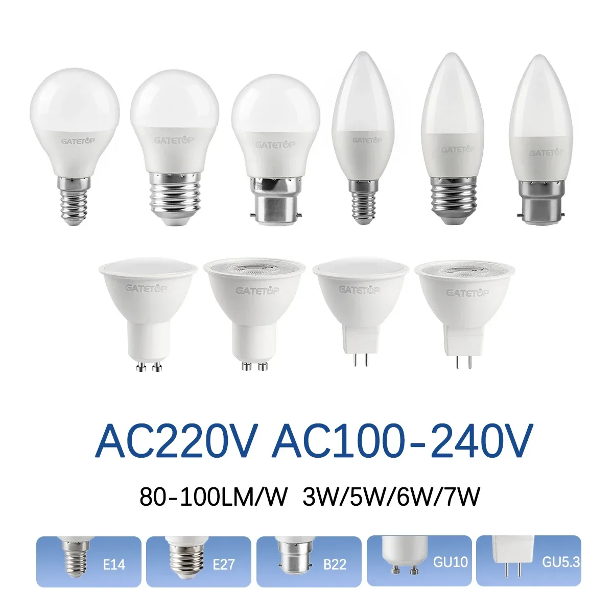 20pcs LED Bulb Lamps Spotligt GU10 E27 E14 B22 Base AC220V 110V Light Bulb Real Power Lampada Living Room Home LED Bombilla