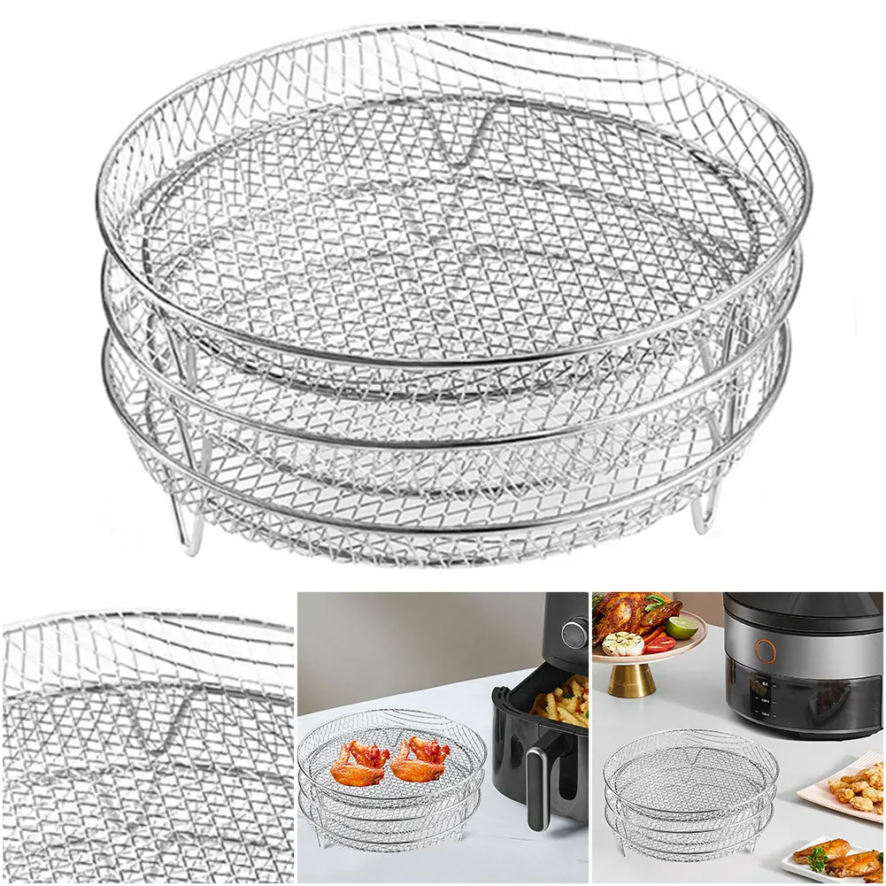 Air Fryer Rack 304 stainless steel Air Fryer Oven Grill Steamer 3 Layers Dehydrator Stand Stackable Mesh Grill Basket Air Fryer Accessories