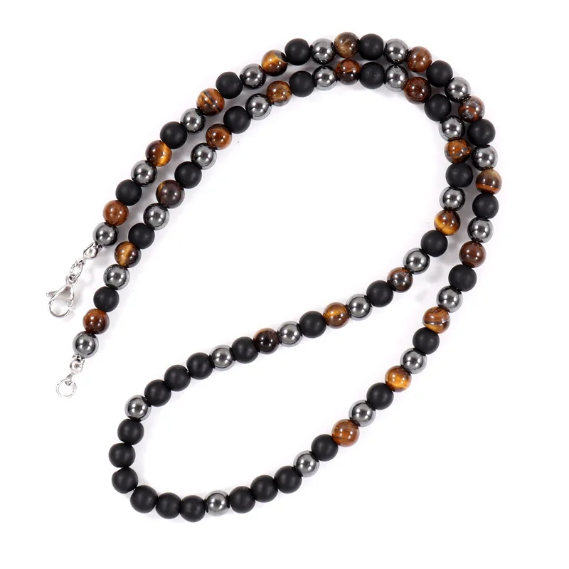 2022 New Trendy Round Men Necklace Simple Fashion 6mm Tiger Eye Hematite Stone Bead Necklace For Men Jewelry Gift