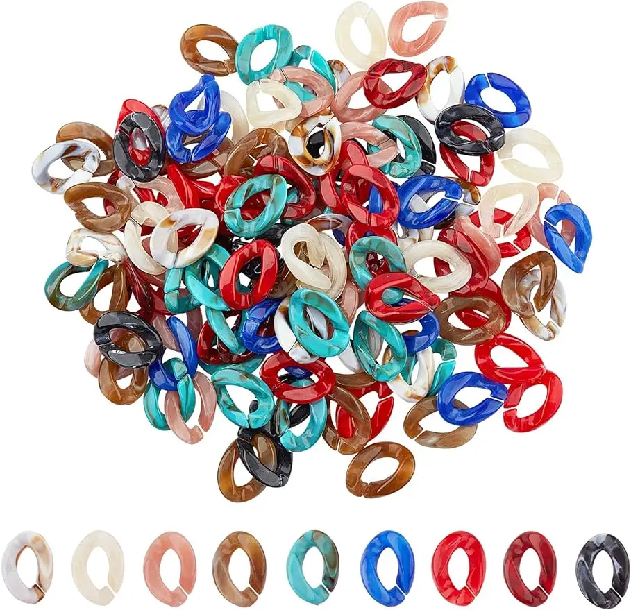 

270pcs Acrylic Linking Rings Quick Link Connectors For Curb Chains Making Imitation Gemstone Style Twist Mixed Color