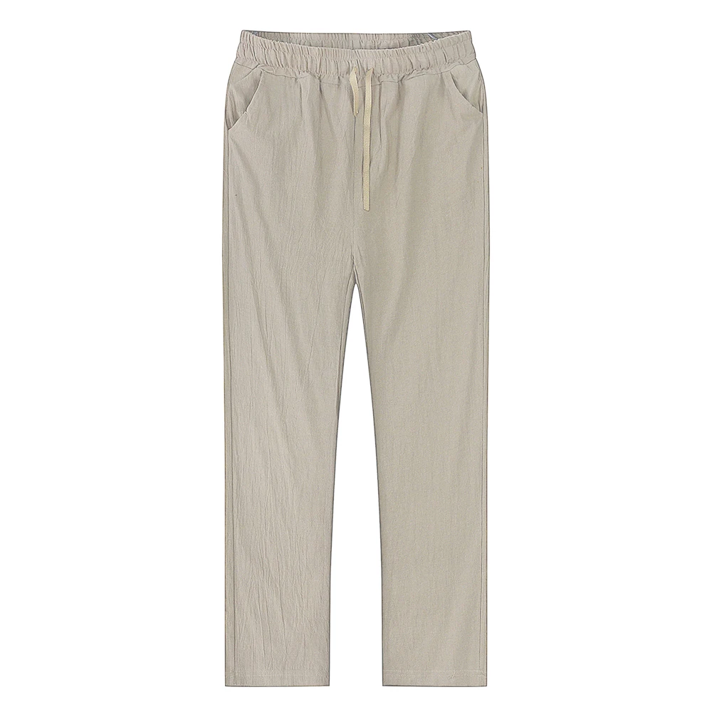 Męskie bawełniane lniane spodnie męskie jesienne nowe oddychające spodnie bielizna w jednym kolorze Fitness Streetwear S-3XL