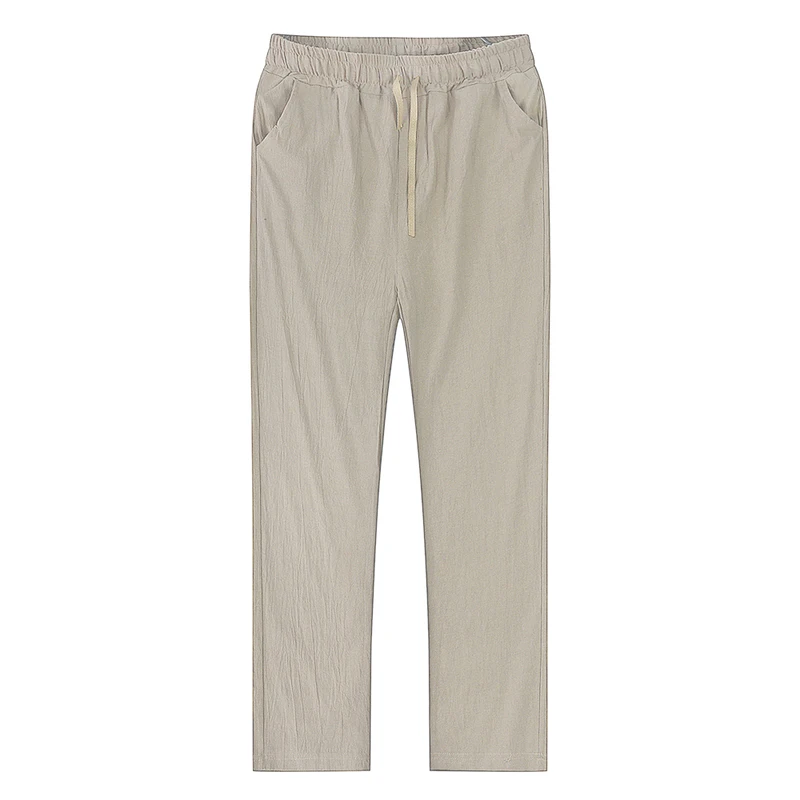 Men's Cotton Linen Pants Male Autumn New Breathable Solid