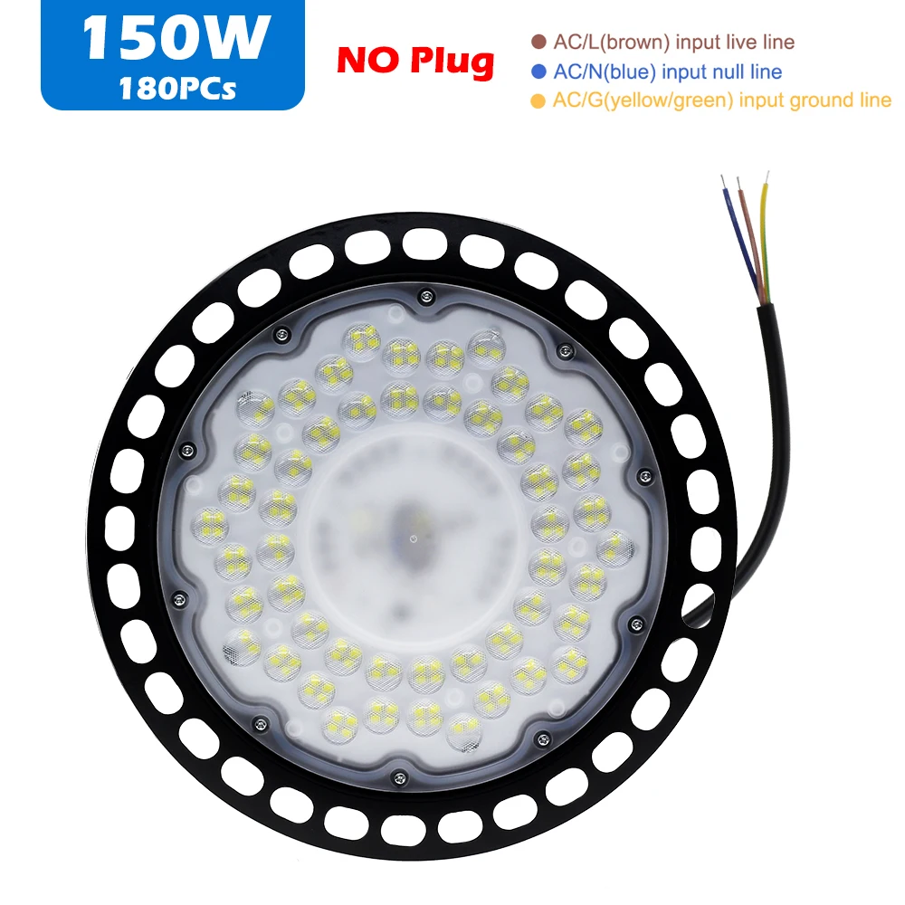 thumbnail image 1 of Foco LED de gran altura de 220 V CA, 100 W, 150 W, 200 W, SMD2835, 4000 K, 6000 K, alto brillo, para uso comercial, industrial, para garajes y talleres, lámparas OVNI, 1 of 5