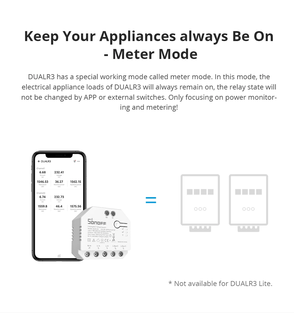 MINI DUALR3 2 Gang Dual Wifi DIY Smart Switch Module 2 Way Power Metering Timing