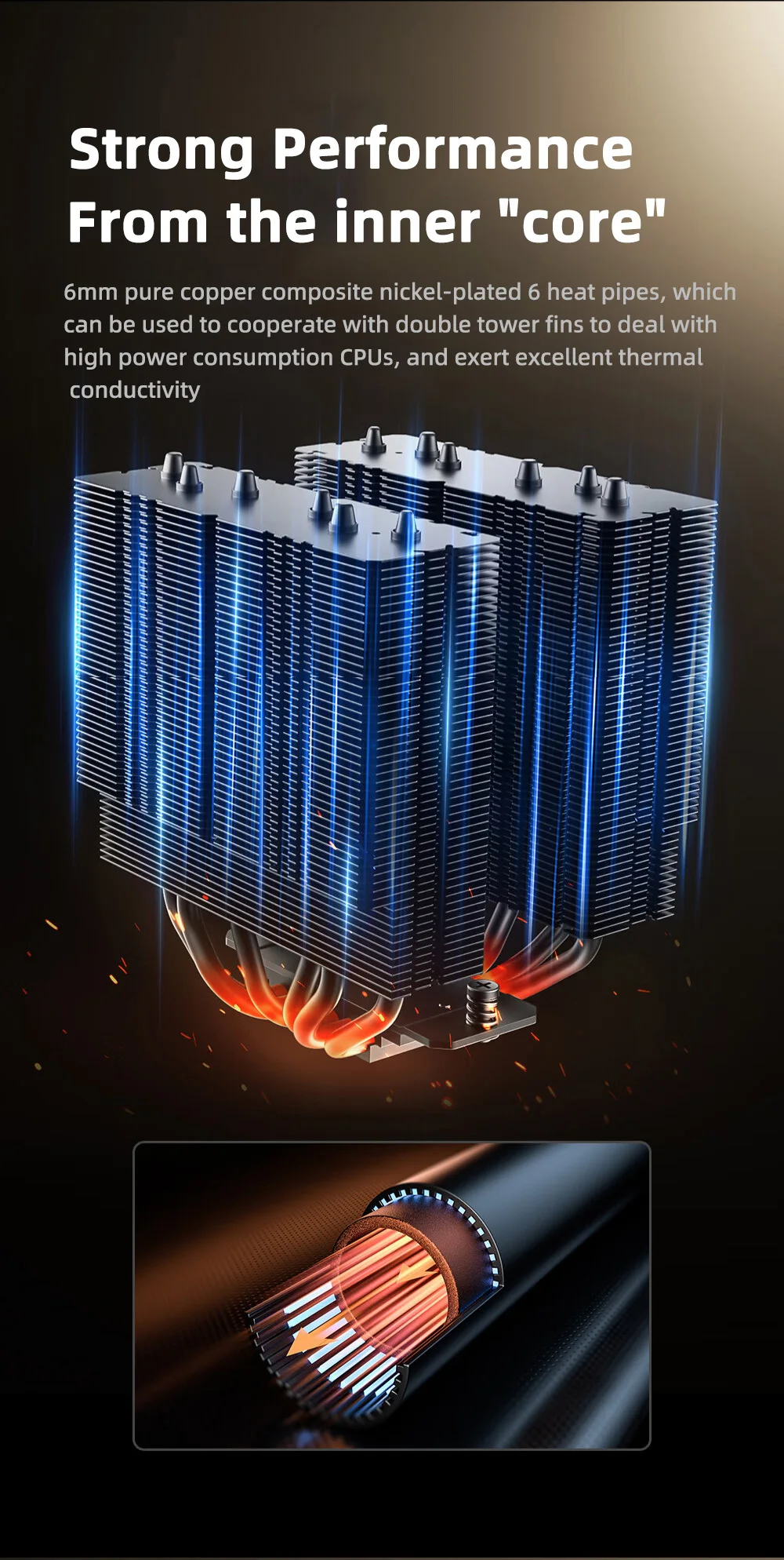 ID-COOLING Dual-Tower 6 Heat Pipes CPU Cooler Dual Cooling Fans High-Performance