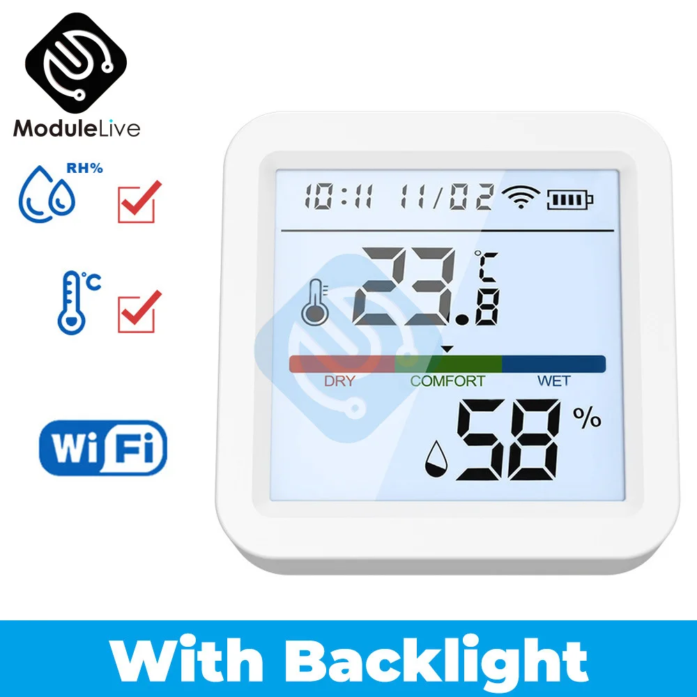 

WIFI гигрометр термометр датчик температуры и влажности умный дом с подсветкой внутренний измеритель с ЖК-дисплеем 2,4 ГГц IEE