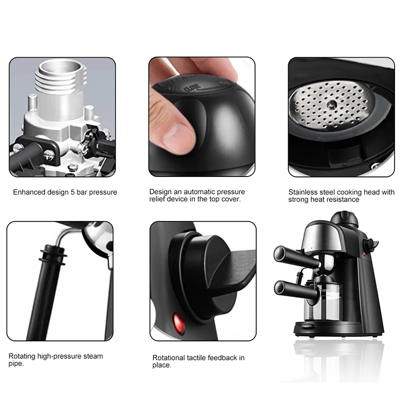 Household Semi-Automatic Italian Coffee Machine 5 Bar Espresso Steam Milk Frothing Cappuccino Small Electric Coffee Maker 220V 6