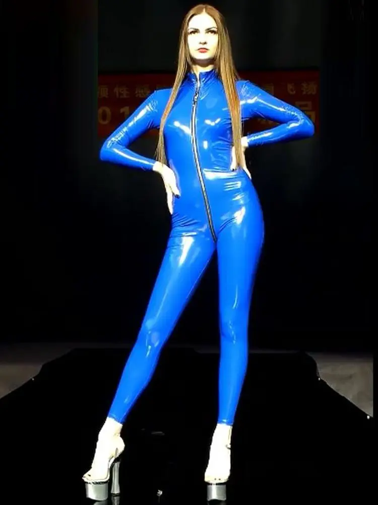 VIVICOLOR Schwarzer Catsuit mit Reißverschluss für Damen, roter Wetlook VIVICOLOR Schwarzer Catsuit mit Reißverschluss für Damen, roter Wetlook