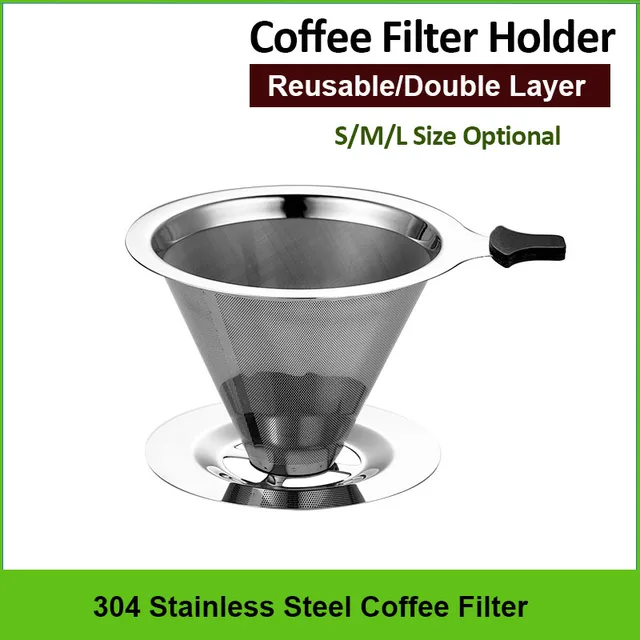 Reusable Coffee Filter Holder Double Layer 304 Stainless Steel Coffee Tea Strainer Coffee Accessories Coffee Making Tool