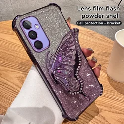 Liquid Sand Butterfly Phone Holder Shockproof Case - Samsung S23 Plus (Purple)