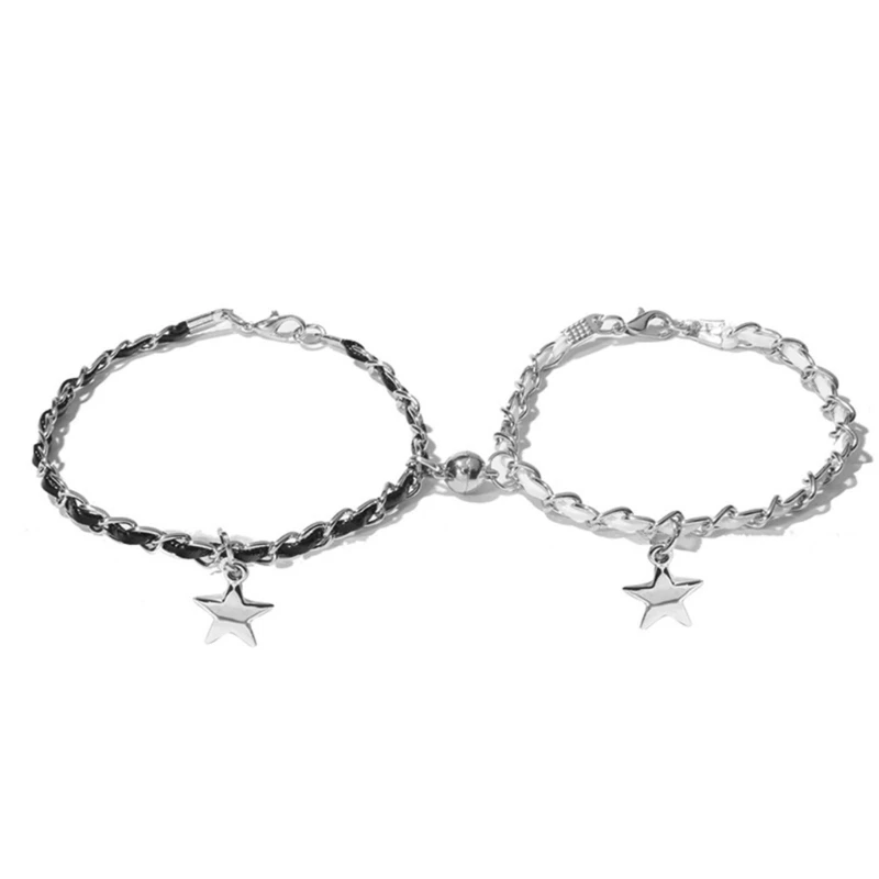 Fashion Bracelet Couple Bracelets Magnetic Matching Wristbands Pendant Charm Braid Rope Bangles Trendy Design Wrist Jewelry