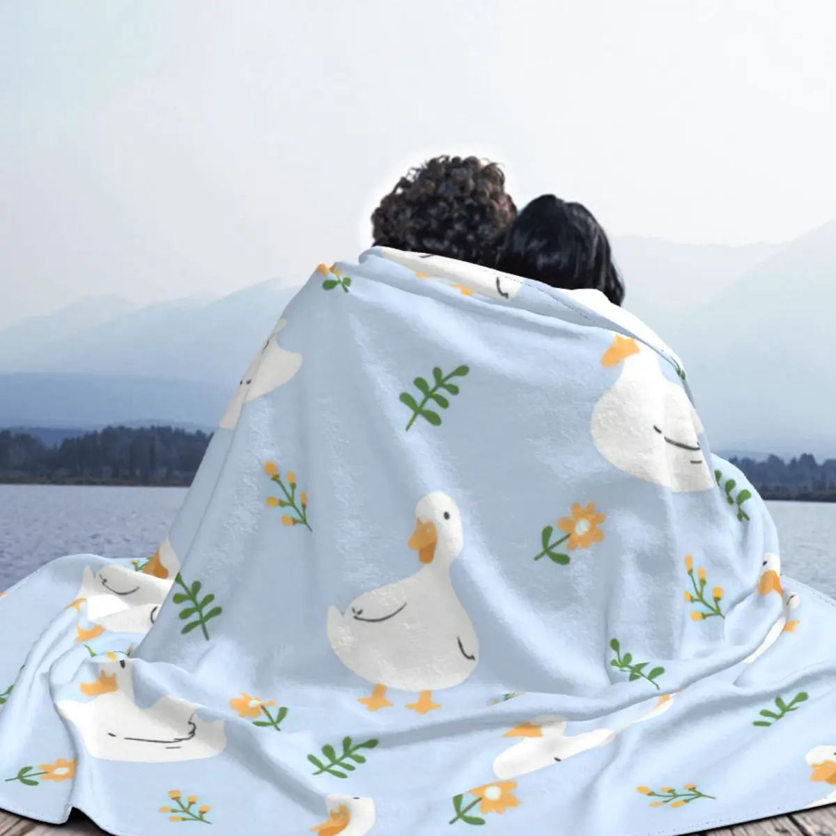 Cute Duck Flower Blanket Cartoon Flannel Awesome Breathable Throw Blanket for Home Autumn/Winter