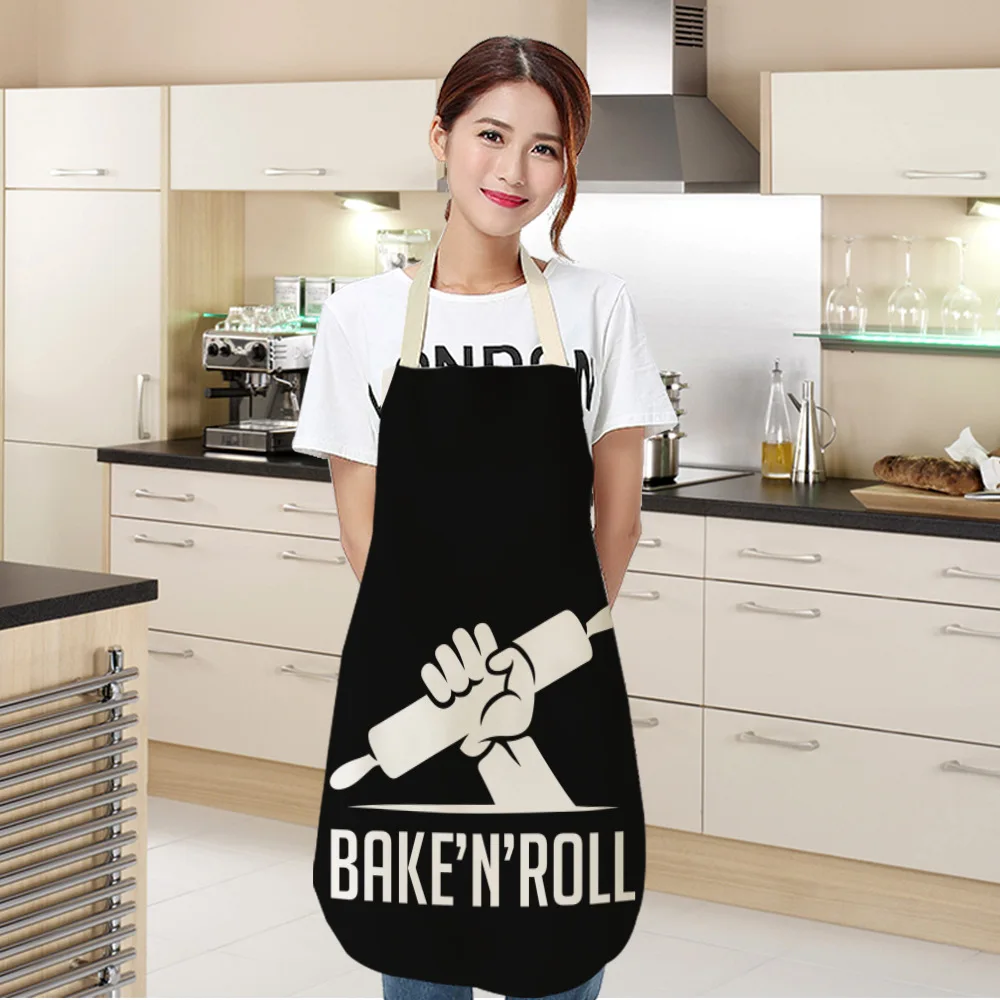 Simple Letter Kitchenware Cute Cartoon Cat Print Kitchen Apron Waterproof Apron Cleaning Household Tools Nordic Oil-proof denim cotton linen apron