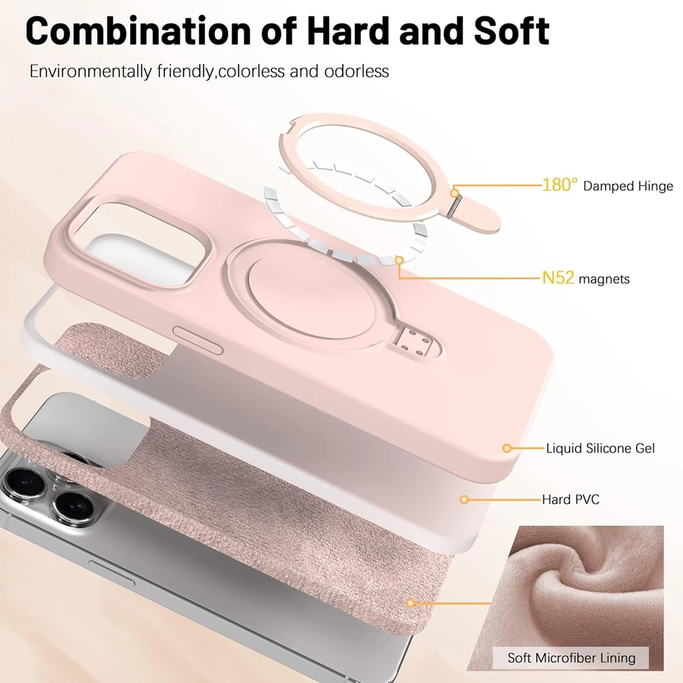 Liquid Silicone Magnetic Stand Phone Case with MagSafe Charging and Soft Cover Protection