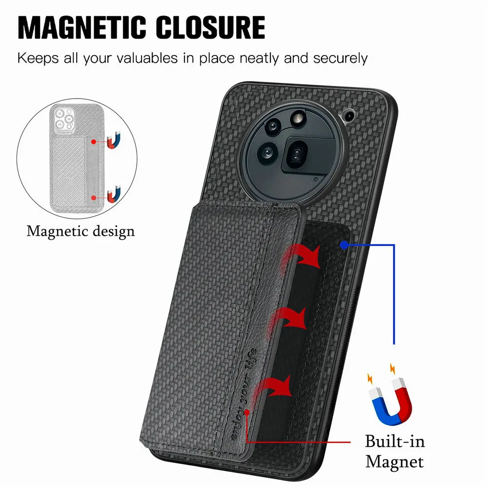 Leather Card Case Wallet with RFID Protection and 360° Protective Magnetic Back Cover