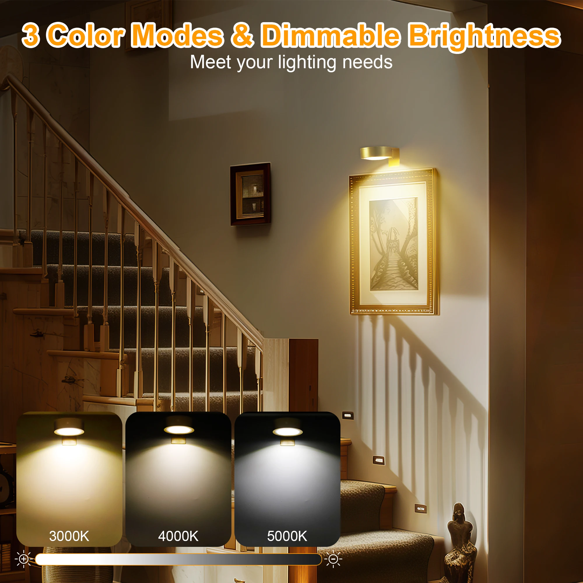 Battery Operated Picture Light Magnetic Led Painting Light Remote Dimmable Timer 3Pcs