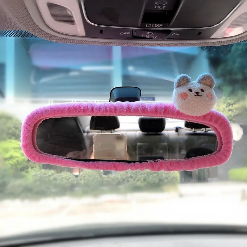 Adorable elf Car Rearview Mirror Cover Cute Creative Korean Character Mirror Cartoon Reversing Decoration Female