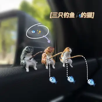 Gatto da pesca Decorazione interna per auto Resina carina con occhiali da tubo Specchietto retrovisore automatico Pendente Uscita aria per accessori auto
