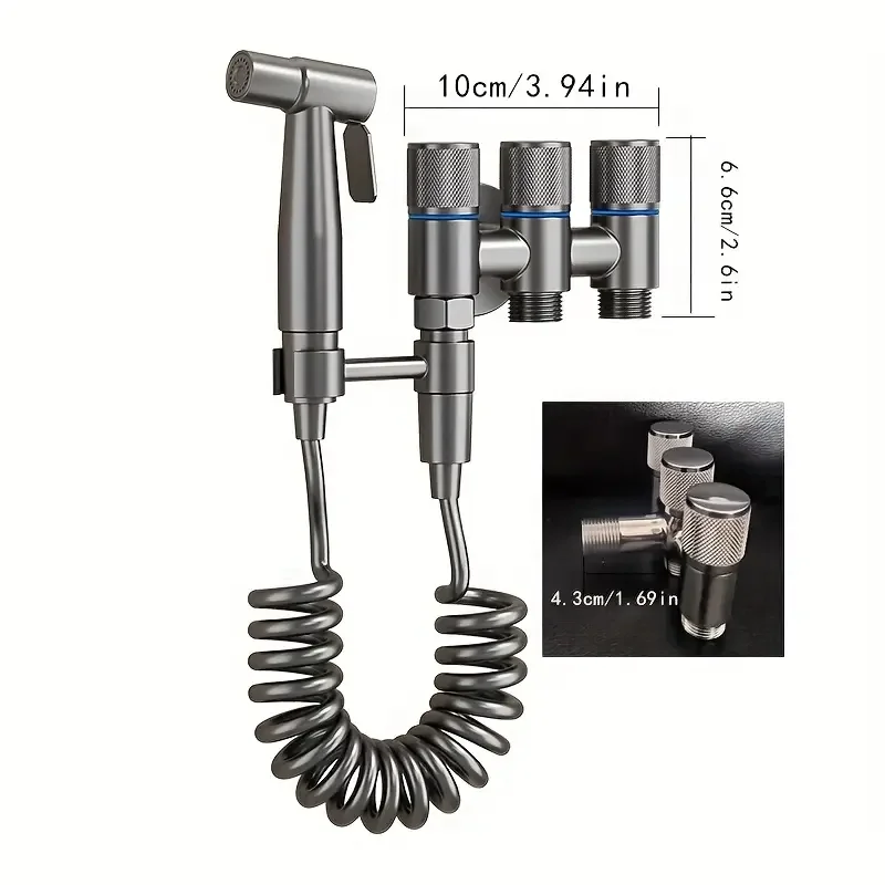 3-in-1 Stainless Steel Water Distributor with Spray Gun - Wall-Mounted, Chrome Finish, Valve Core, No Electricity Needed