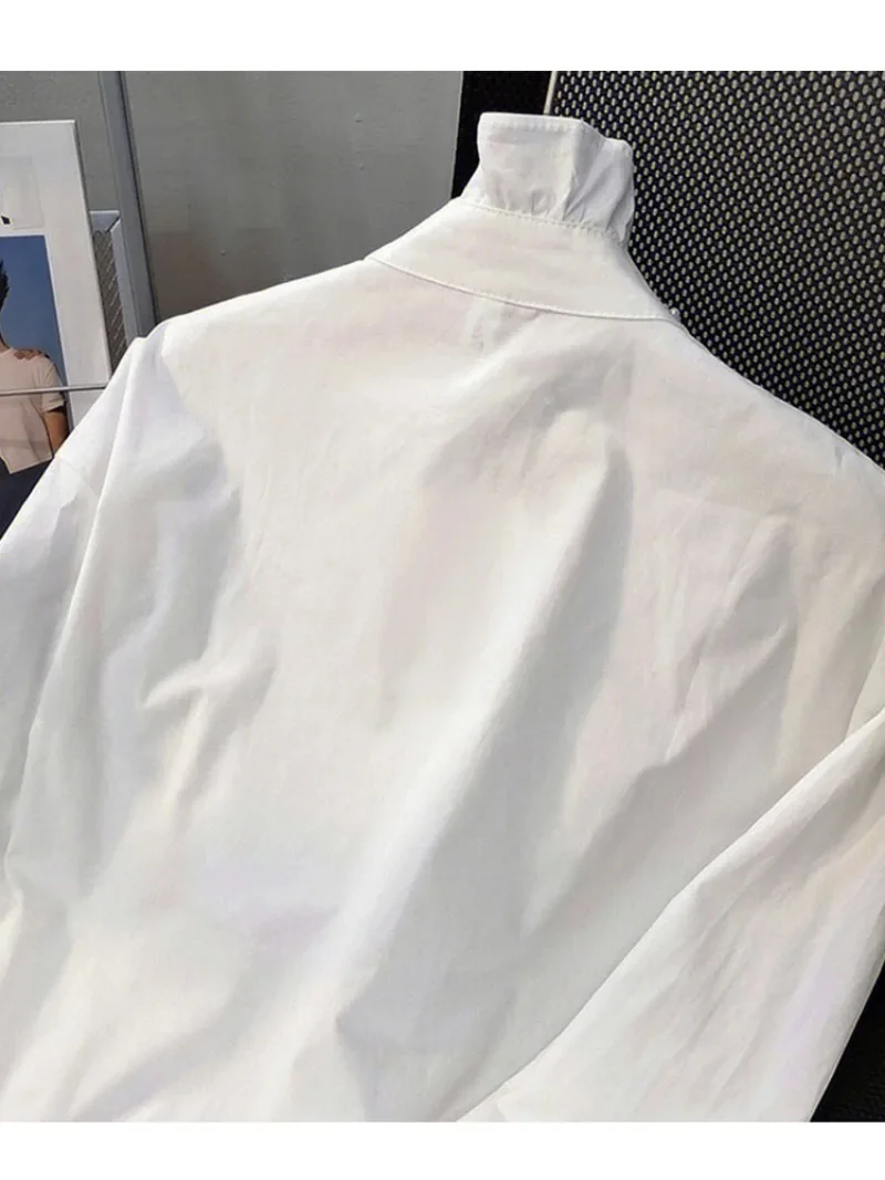 Women's Chiffon Blouse, Loose Shirts, Beading, Solid, Office, Ladies Clothing, Spring, Summer, Fashion