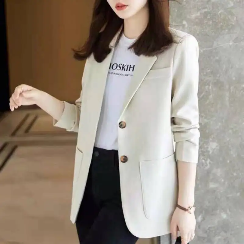 Female Suit Jacket Fashion Coat Korean Version Loose Blazer Suits Long Sleeve Notched Pockets Casual Students Blazers Clothing