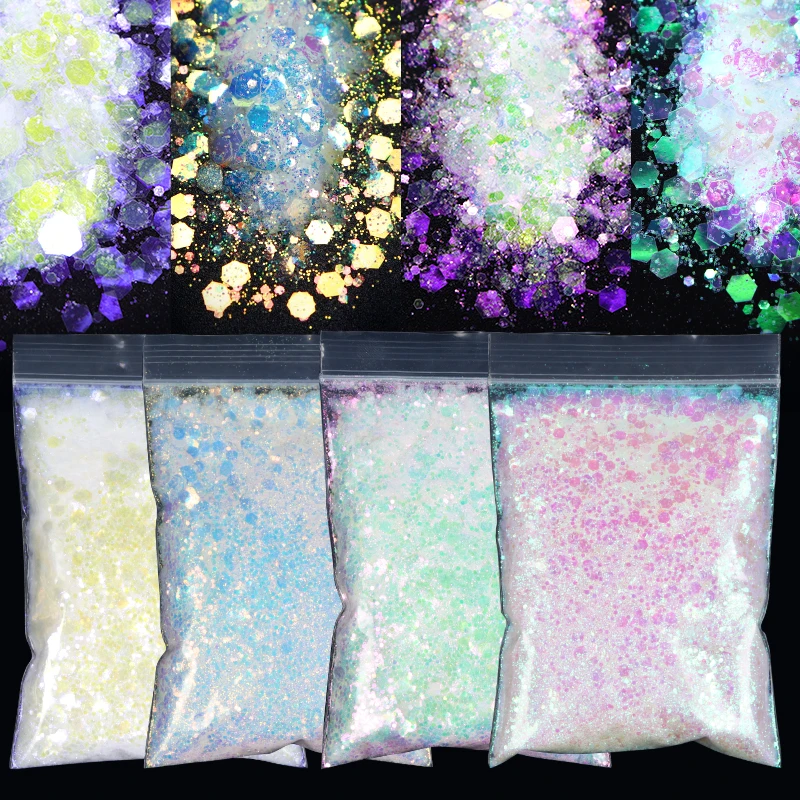 

4 Bags Resin Filling Iridescent Mix Hexagon Chunky Glitter Sequins For Epoxy Resin Mold Filler Mermaid Flakes DIY Jewelry Making