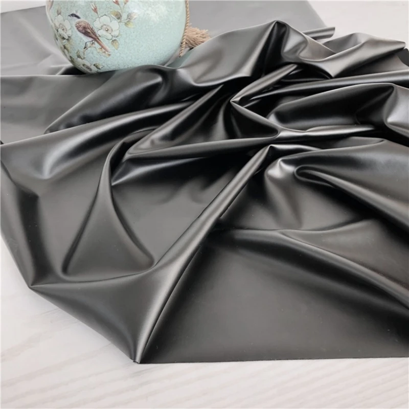Dark Black Matte High Elastic Lamb Leather Soft Smooth Delicate Fabric Cloth Sewing Meters Diy Material