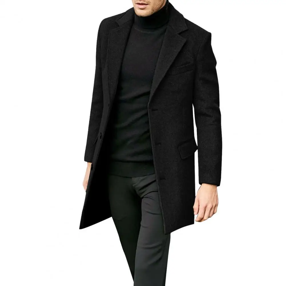 

Flap Pocket Jacket Stylish Men's Winter Overcoat Lapel Suit Coat with Flap Pockets Long Sleeve Mid-length Warm Jacket for A