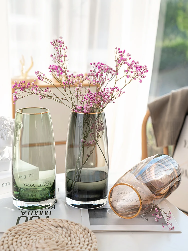 European Simple Glass Vase, Gray, Green, Coffee Hydroponic Systems, Flower Pot, Living Room, Home Decoration Accessories 2