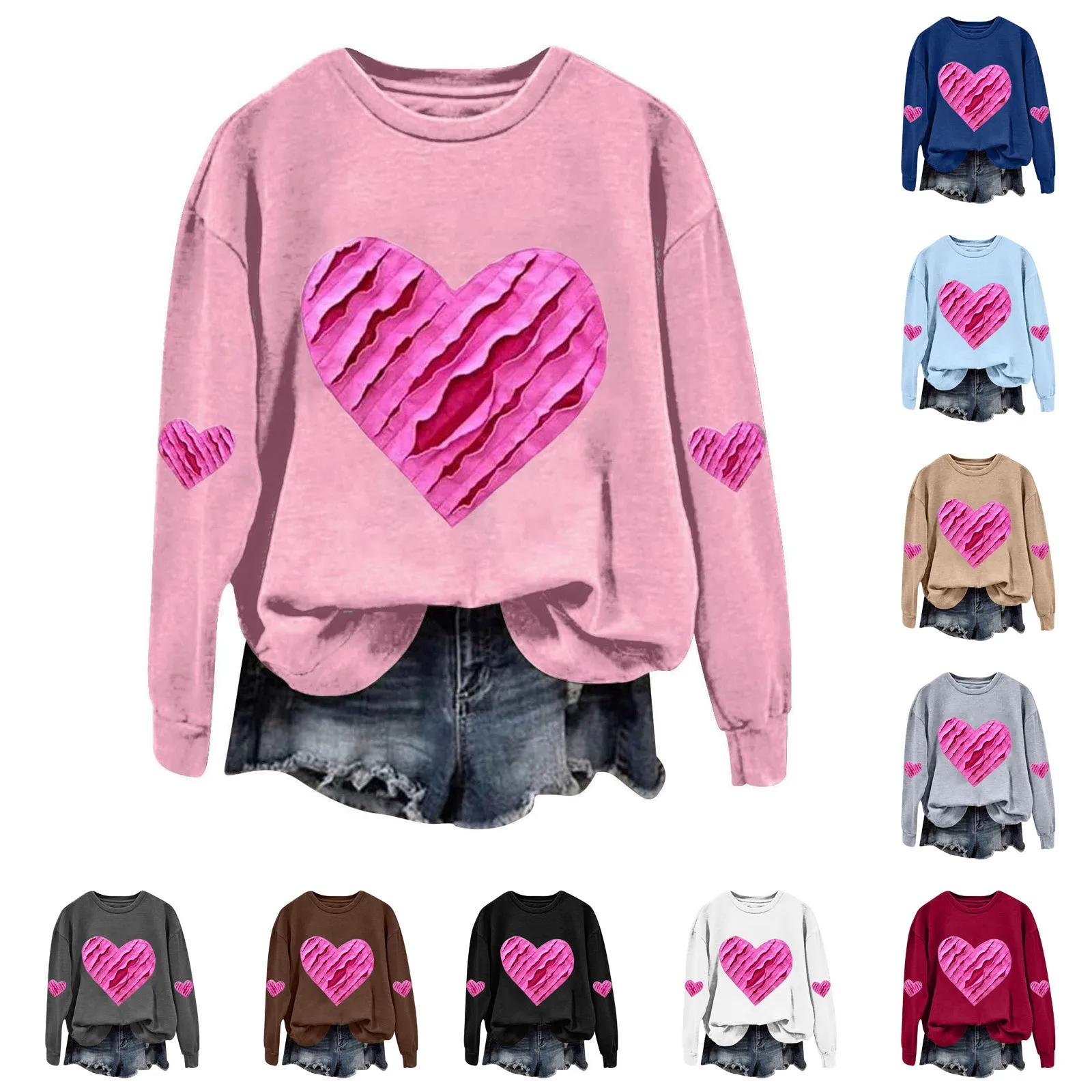 

Women's Casual Fashion-forward Valentine's Day Printing Long Sleeve O-Neck Pullover Top Blouse Eye-Catching Comfortable