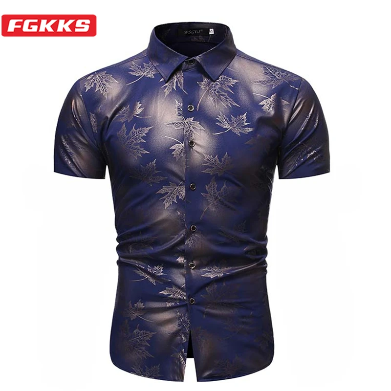 

FGKKS 2023 Summer Printed Shirt Men's Cotton Short Sleeve High-Quality Streetwear Brand Fashion Shirts Male