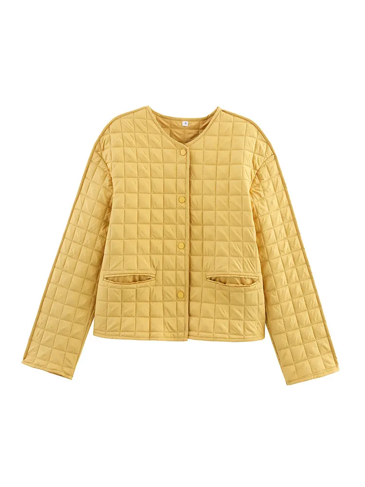 HH Autumn Winter Women Elegant Yellow Plaid Coat Single-Breasted Long Sleeve Jacket With Pockets Casual Maternity Outfit