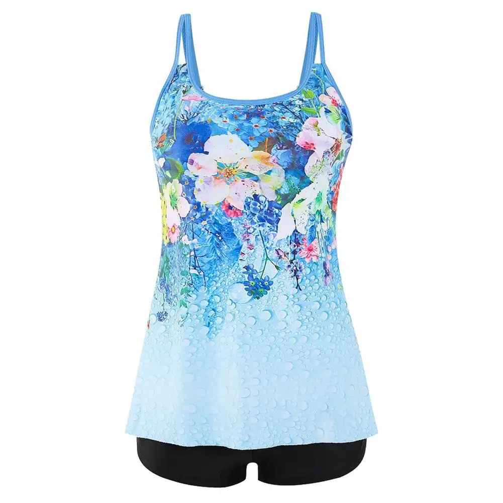 

Tropical Tankini Set Floral Print Tankini Set with Tummy Control Boy Shorts Women's Summer Swimwear Padded U-neck Top Mid-rise