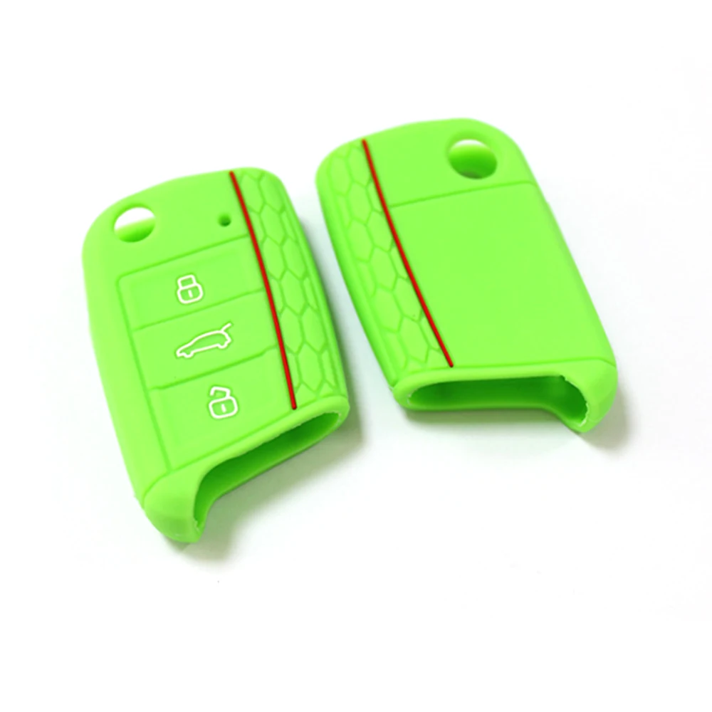 For VW Polo Golf 7 Skoda Octavia Kodiaq Karoq SEAT Ateca Leon Key Cover Shell 3 Buttons Silicone Key Fob Case