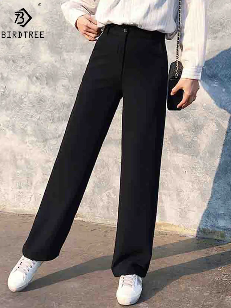 Spring New Office Lady Elegant Casual Fashion High Waist Wide Leg Black  Pants Full Length Pant Woman Hot Sales B83813F