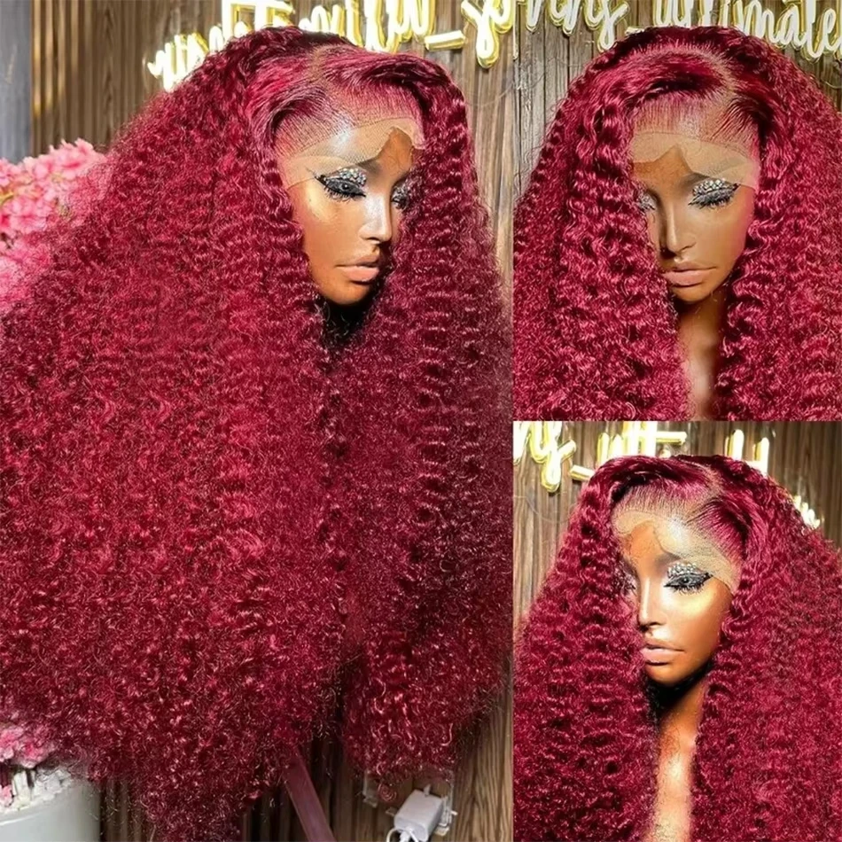 Burgundy 13x6 Hd Lace Frontal Human Hair Wig Deep Wave Curly Wigs For Women Water Wave Colored 99j Red 30 Inch Lace Front Wig