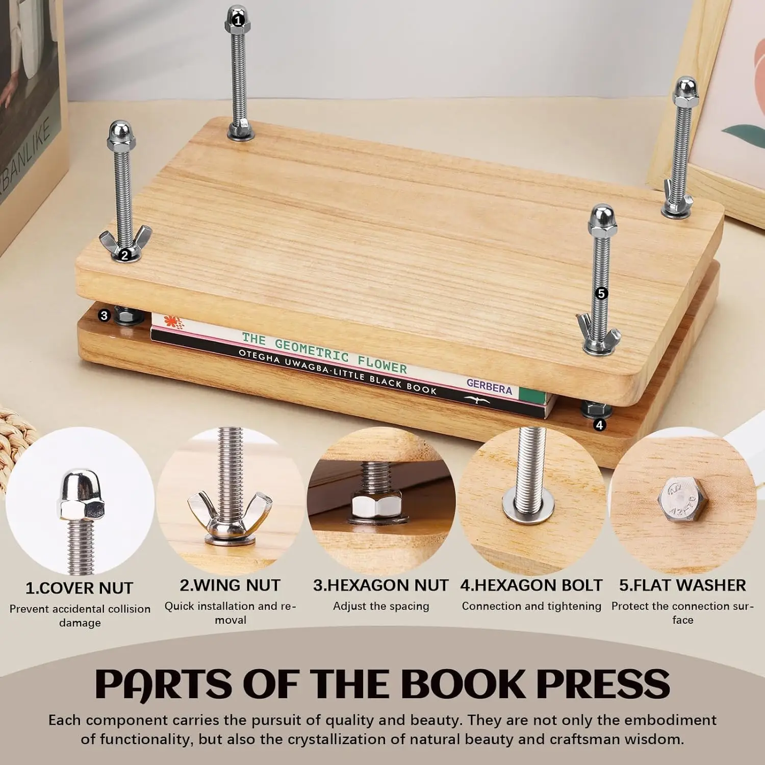 Wooden Book Press, Book Binding Tool, Flat Paper Press Machine for Desktop DIY Bookbinding Greeting Cards Labels - 2