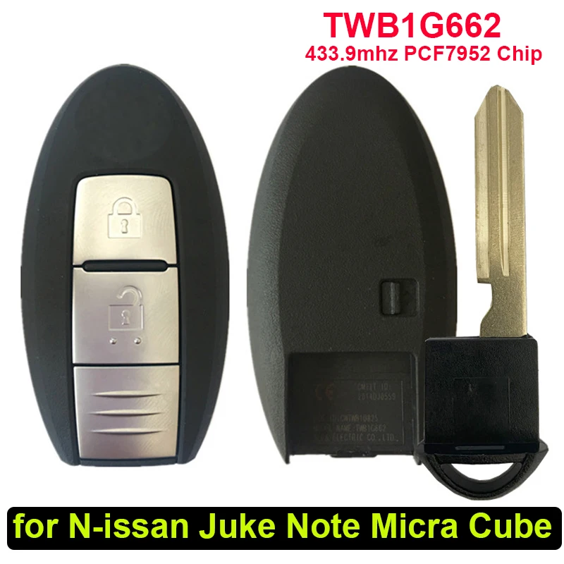 Cn027035 Aftermarket Smart Key 433.9Mhz Per N-Issan Juke Note Micra Cube Keyless Go Pcf7952 Chip Twb1G662 Auto Smart Card Remote